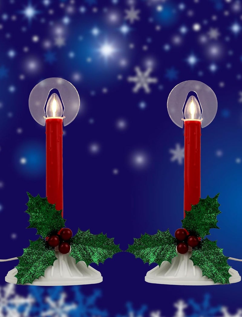 Adirxon Plug in Electric Christmas Window Candles, 2-Pack with 2 Extra Bulbs, Red Taper Candle Lamp with 2200K Warm White Glow for Windows, Festive Party & Holiday Decorations - Image 1